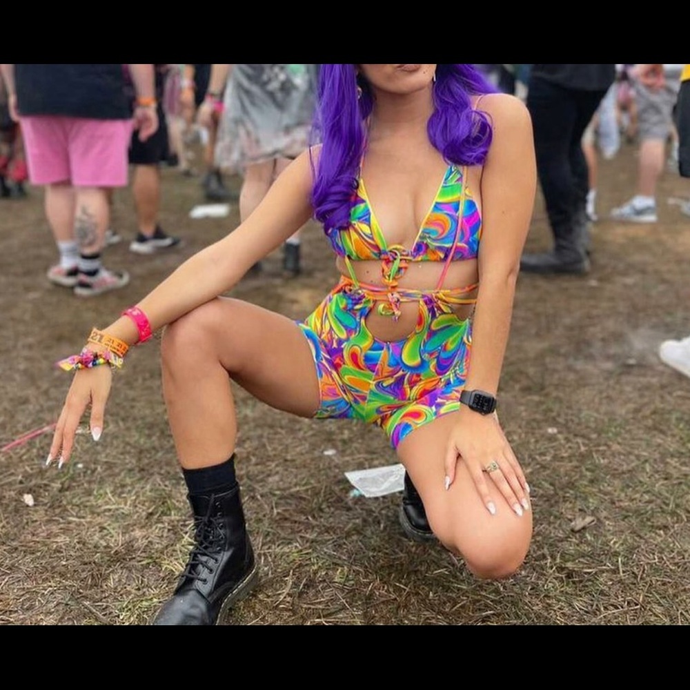 SOLD Sassypantsthelabel feelin trippy unitard rave set
